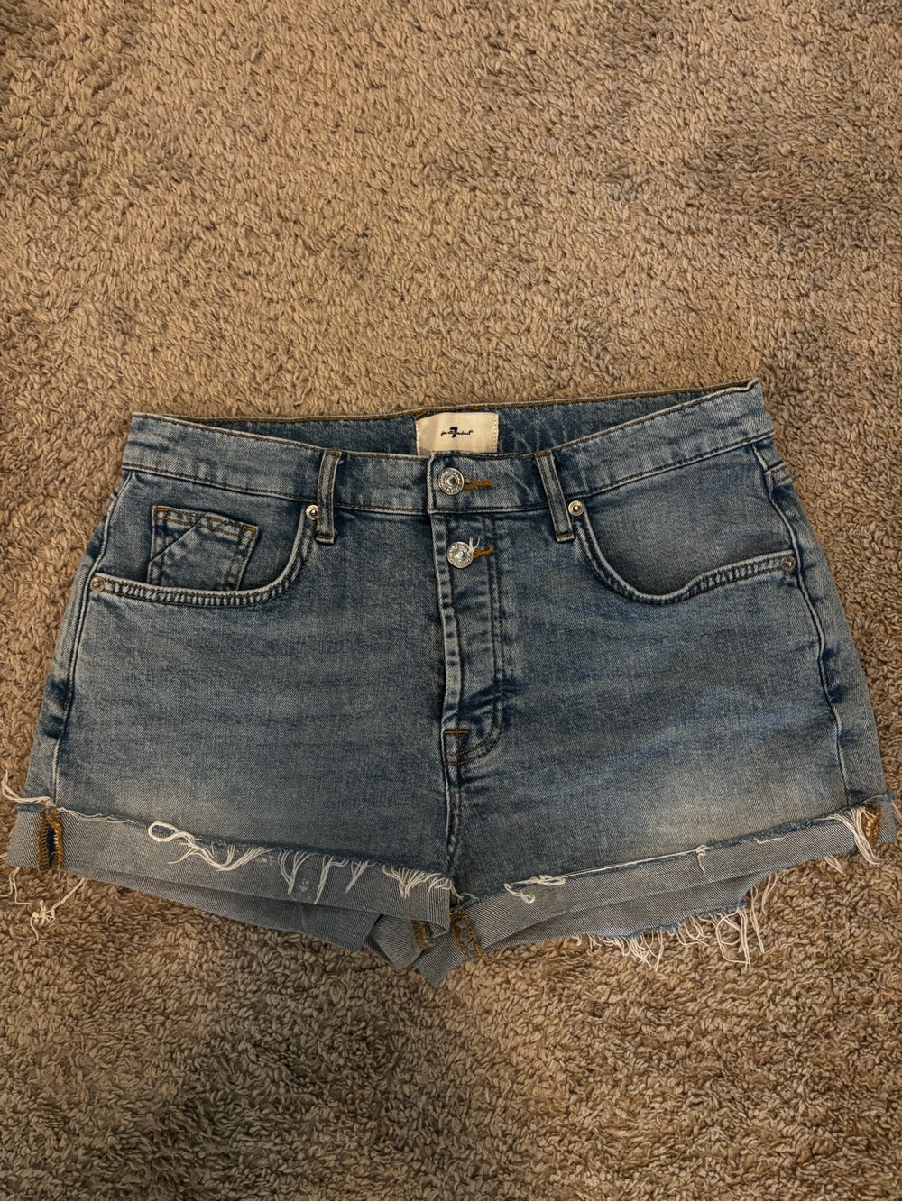 7 For All Mankind Blue Distressed Denim Cutoff Shorts